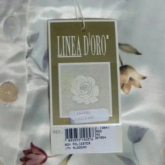 LINEA D’OR Satin Nightgown Ivory Cream Tulip Print 3/4 Sleeve Size 42 M L NWT - Picture 8 of 9